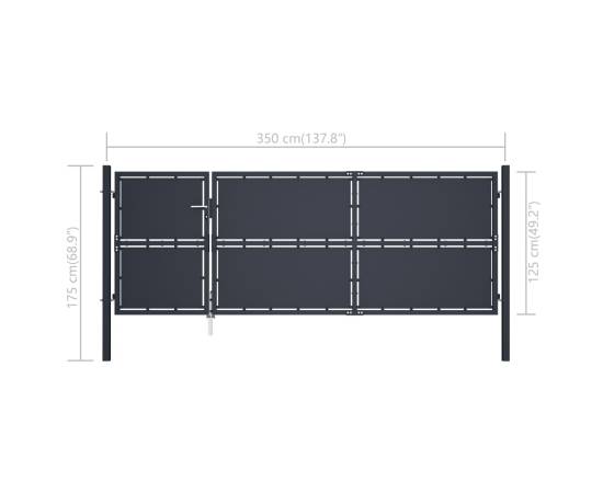 Poartă de grădină, antracit, 350 x 125 cm, oțel, 5 image