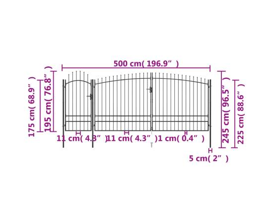 Poartă gard pentru grădină cu vârf suliță, negru 5 x 2,45 m, 5 image