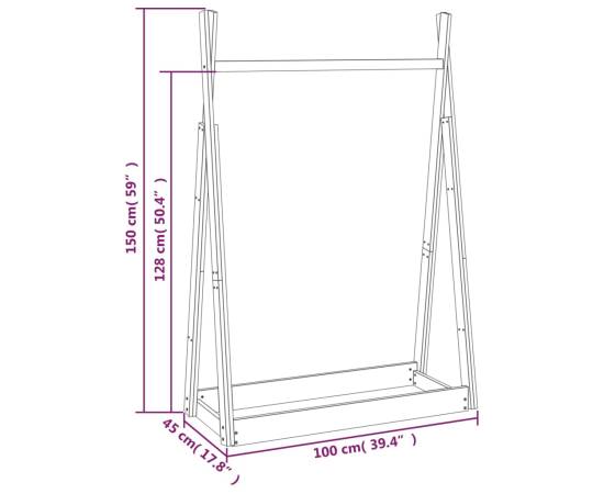 Suport pentru haine, alb, 100x45x150 cm, lemn masiv de pin, 7 image