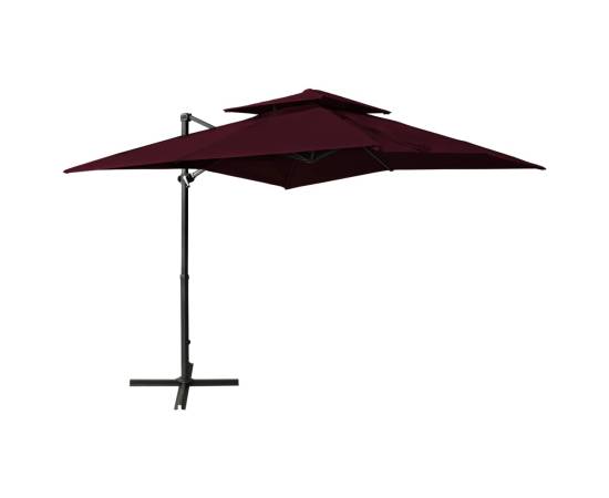 Umbrelă suspendată cu înveliș dublu, roșu bordo, 250x250 cm