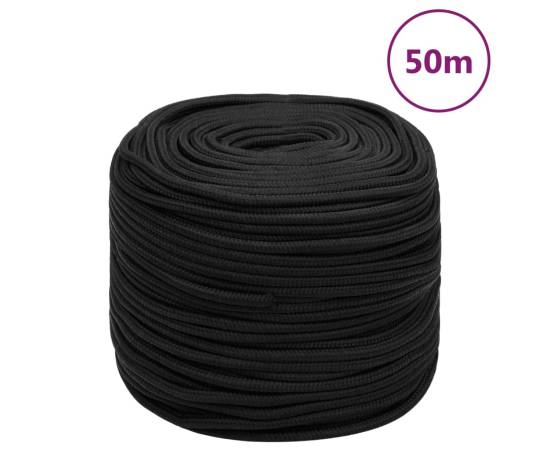 Frânghie de barcă, negru complet, 8 mm, 50 m, polipropilenă