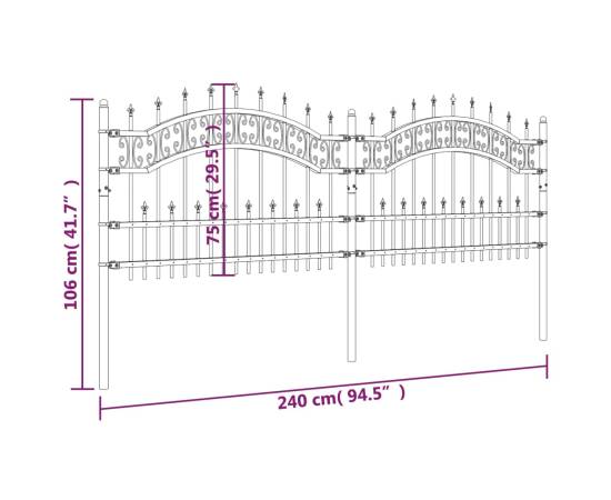 Gard grădină cu vârfuri negru 115 cm oțel vopsit electrostatic, 6 image