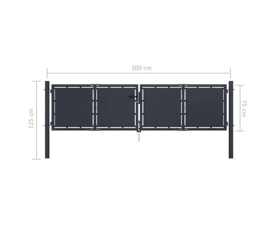 Poartă de grădină, antracit, 300 x 75 cm, oțel, 5 image