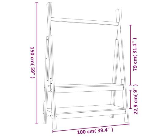 Suport pentru haine, alb, 100x45,5x150 cm, lemn masiv de pin, 8 image