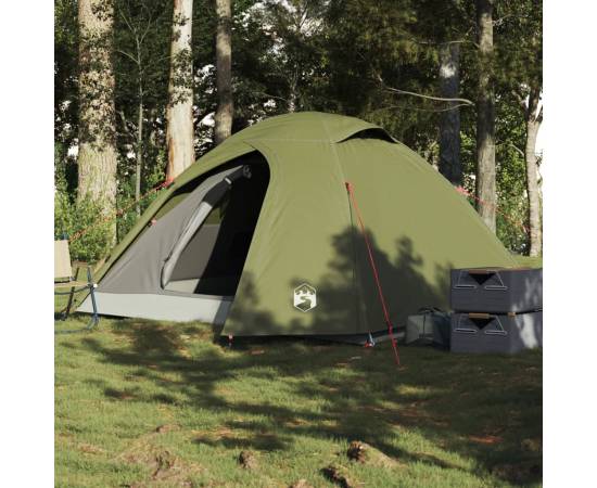 Cort camping cupolă 3 persoane verde măsliniu impermeabil