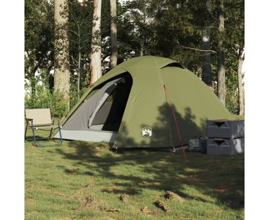 Cort camping cupolă 3 persoane verde măsliniu impermeabil, 3 image