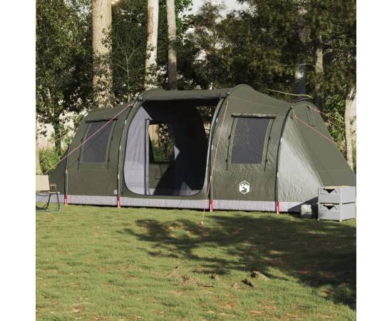 Cort camping tunel pentru 4 persoane verde măsliniu impermeabil