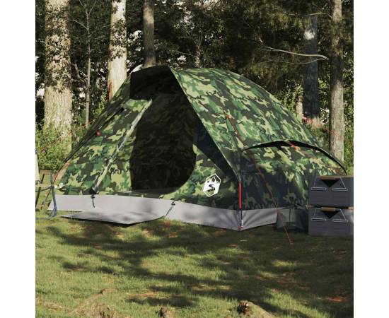 Cort de camping cupolă pentru 2 persoane, camuflaj, impermeabil