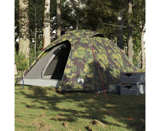 Cort de camping cupolă pentru 3 persoane, camuflaj, impermeabil