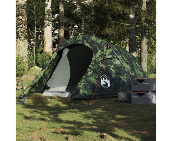 Cort de camping tunel pentru 3 persoane, camuflaj, impermeabil