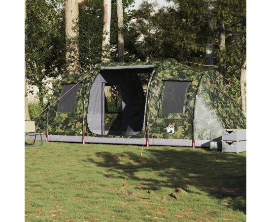 Cort de camping tunel pentru 4 persoane, camuflaj, impermeabil