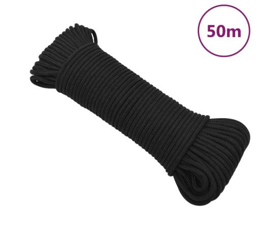 Frânghie de barcă, negru complet, 5 mm, 50 m, polipropilenă