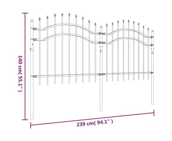 Gard grădină cu vârfuri negru 140 cm oțel vopsit electrostatic, 6 image