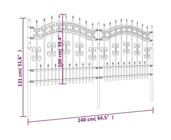 Gard grădină cu vârfuri negru 140 cm oțel vopsit electrostatic, 6 image