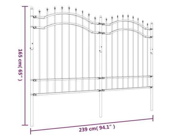 Gard grădină cu vârfuri negru 165 cm oțel vopsit electrostatic, 6 image