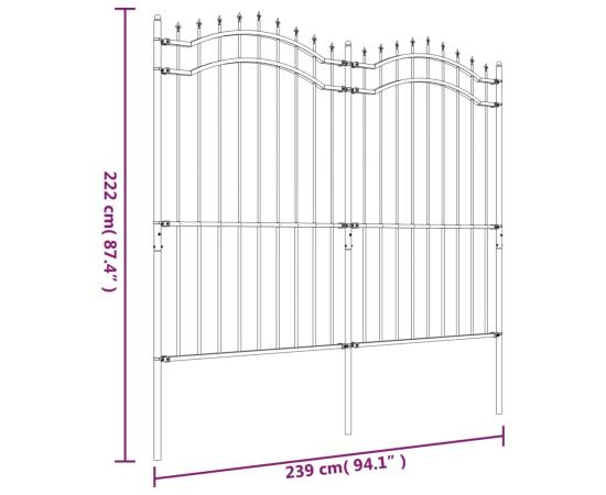 Gard grădină cu vârfuri negru 222 cm oțel vopsit electrostatic, 6 image