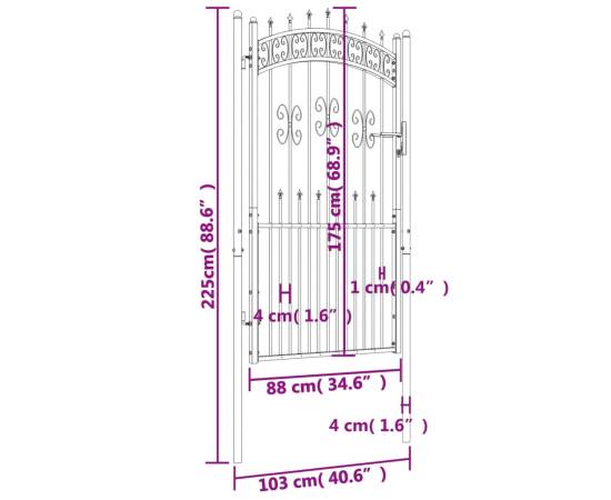 Poartă gard cu vârf negru 103x225 cm oțel vopsit electrostatic, 6 image