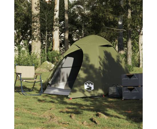 Cort camping cupolă 2 persoane verde măsliniu impermeabil, 3 image