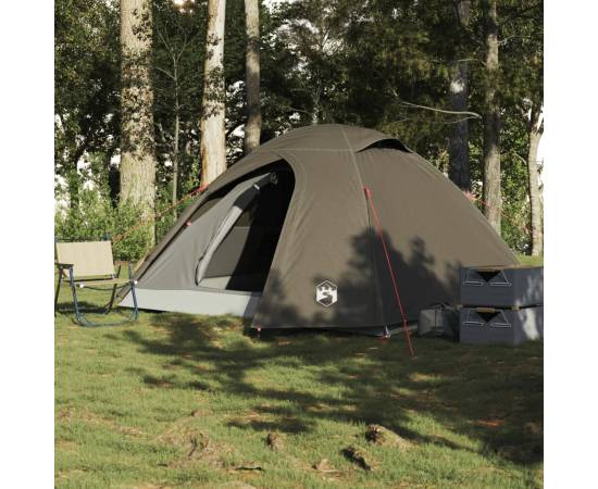 Cort de camping cupolă pentru 3 persoane, maro, impermeabil, 3 image