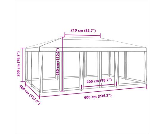 Cort de petrecere cu 10 pereți din plasă, alb, 6x4 m, hdpe, 8 image