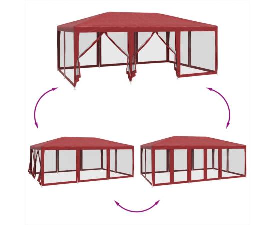 Cort de petrecere cu 10 pereți din plasă, roșu, 6x4 m, hdpe, 6 image