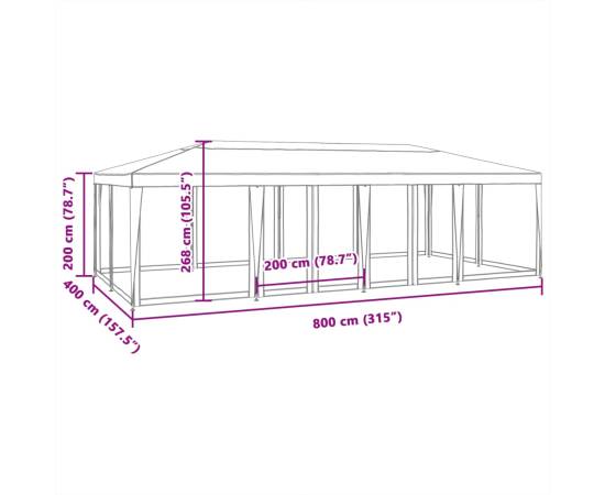 Cort de petrecere cu 12 pereți din plasă, alb, 8x4 m, hdpe, 8 image