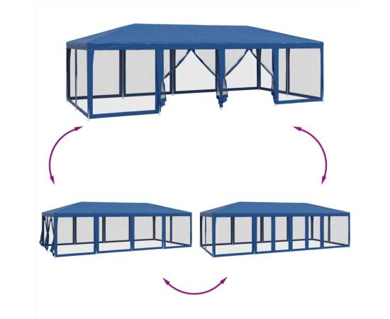 Cort de petrecere cu 12 pereți din plasă, albastru, 8x4 m, hdpe, 6 image