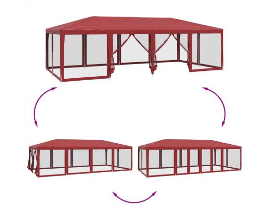 Cort de petrecere cu 12 pereți din plasă, roșu, 8x4 m, hdpe, 6 image