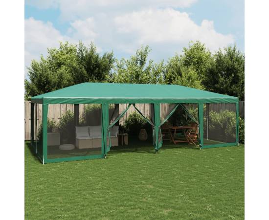 Cort de petrecere cu 12 pereți din plasă, verde, 8x4 m, hdpe