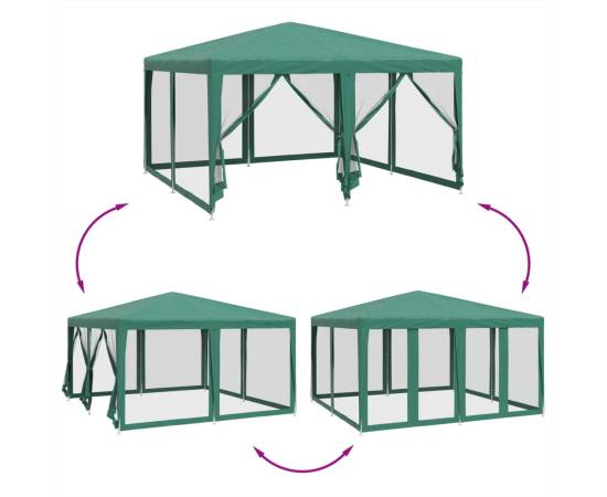 Cort de petrecere cu 8 pereți din plasă, verde, 4x4 m, hdpe, 6 image