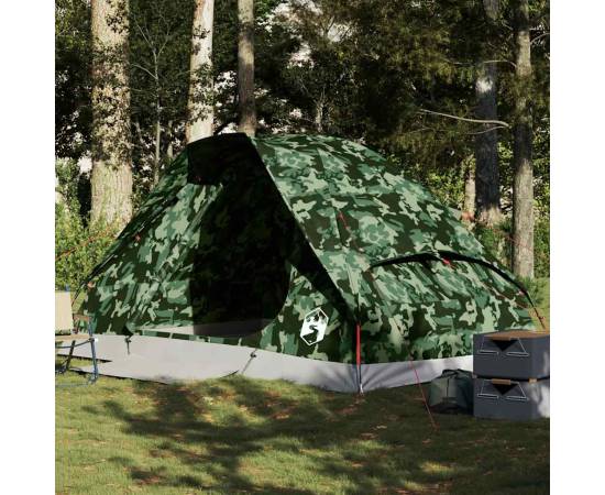 Cort de camping cupolă pentru 4 persoane, camuflaj, impermeabil