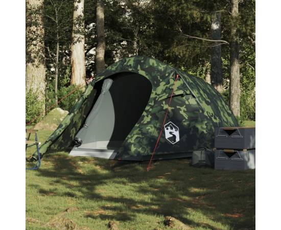 Cort de camping tunel pentru 2 persoane, camuflaj, impermeabil