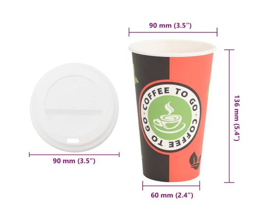 Cești de cafea din hârtie cu capace 1000 buc 16 oz 400 ml, 9 image