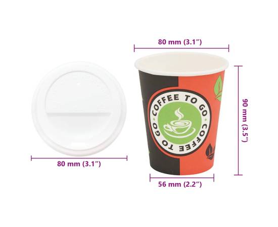 Cești de cafea din hârtie cu capace 1000 buc 8oz 240ml, 9 image