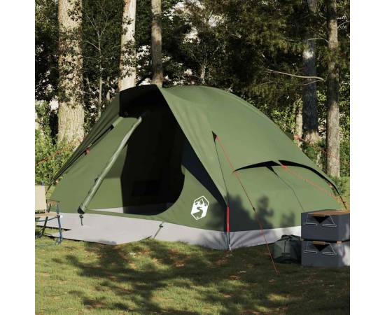 Cort camping cupolă 4 persoane verde măsliniu impermeabil