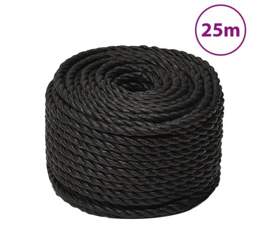 Frânghie de lucru, negru, 10 mm, 25 m, polipropilenă