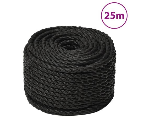 Frânghie de lucru, negru, 12 mm, 25 m, polipropilenă