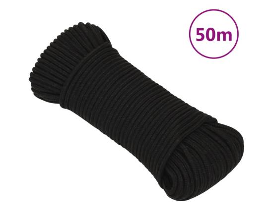 Frânghie de lucru, negru, 4 mm, 50 m, poliester