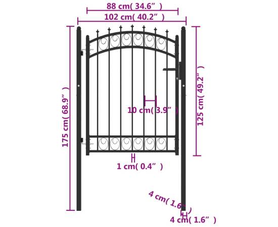 Poartă de gard cu țepușe, negru, 100x125 cm, oțel, 5 image