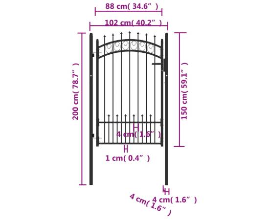 Poartă de gard cu țepușe, negru, 100x150 cm, oțel, 5 image