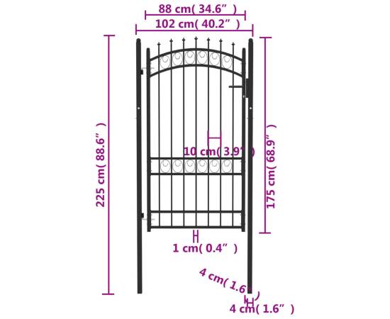 Poartă de gard cu țepușe, negru, 100x175 cm, oțel, 5 image