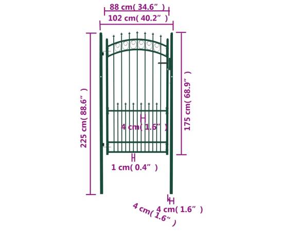 Poartă de gard cu țepușe, verde, 100x175 cm, oțel, 5 image