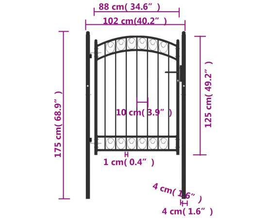 Poartă de gard cu arcadă, negru, 100x125 cm, oțel, 5 image