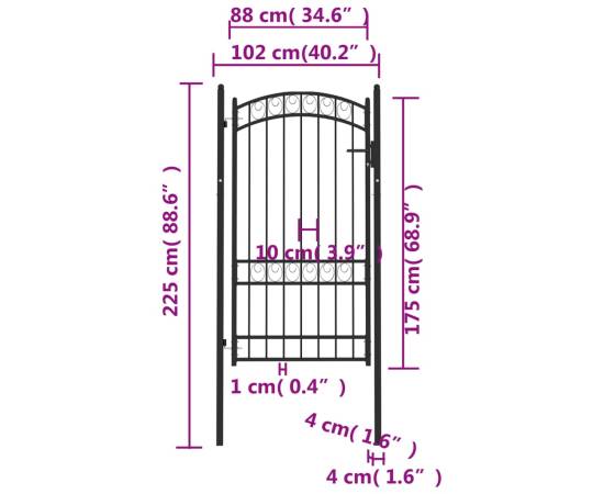 Poartă de gard cu arcadă, negru, 100x175 cm, oțel, 5 image