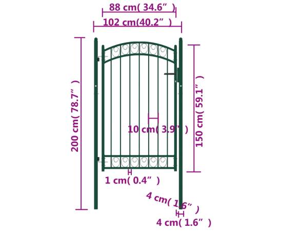Poartă de gard cu arcadă, verde, 100x150 cm, oțel, 5 image