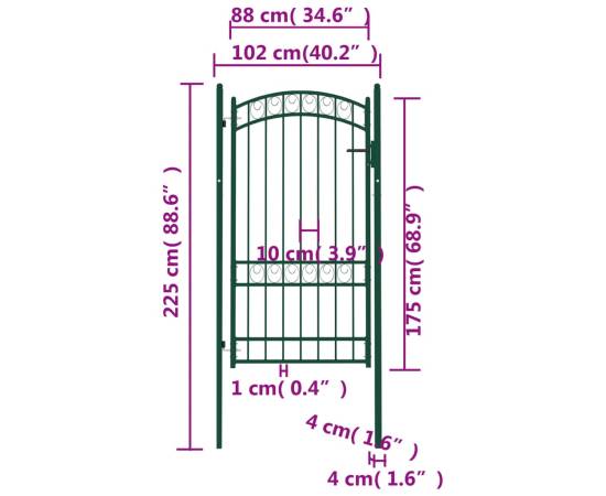 Poartă de gard cu arcadă, verde, 100x175 cm, oțel, 5 image