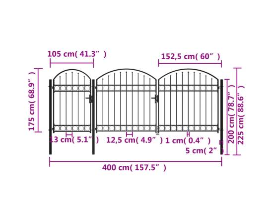 Poartă de gard de grădină cu arcadă, negru, 2,25 x 4 m, oțel, 5 image