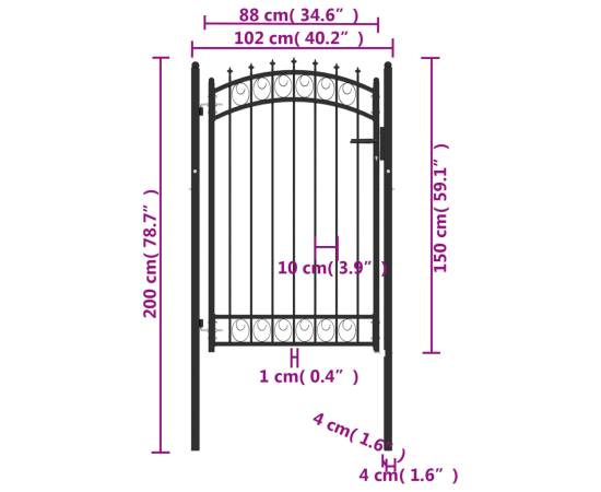 Poartă de gard cu țepușe, negru, 100x150 cm, oțel, 5 image