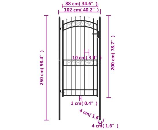 Poartă de gard cu țepușe, negru, 100x200 cm, oțel, 5 image