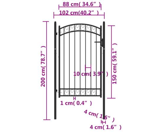 Poartă de gard cu arcadă, negru, 100x150 cm, oțel, 5 image